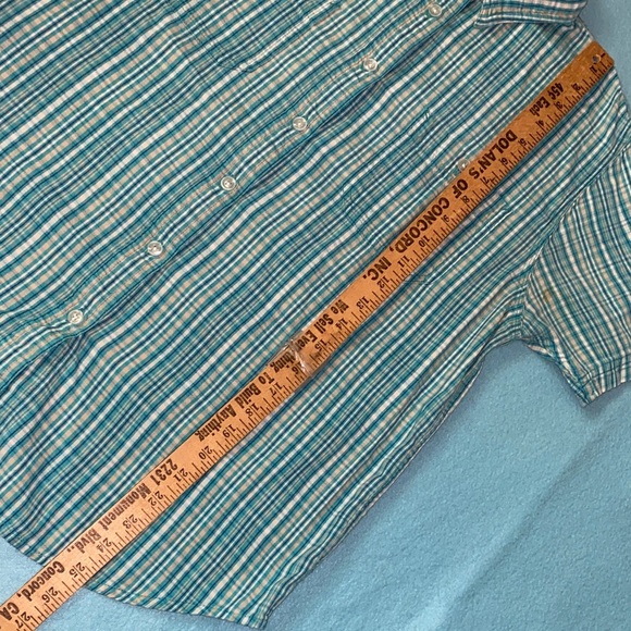 ST. JOHN’S BAY button up short sleeve cotton camp shirt turquoise white size L - Picture 2 of 9